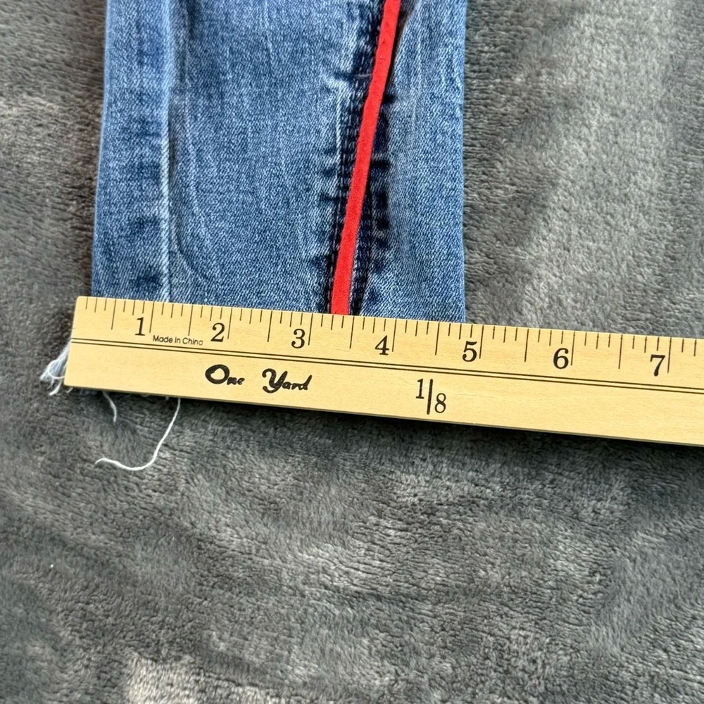 Seven‎ 7 Women's Jeans Size 4 Mid Rise Ankle Skinny Red Trim Raw Hem Distressed